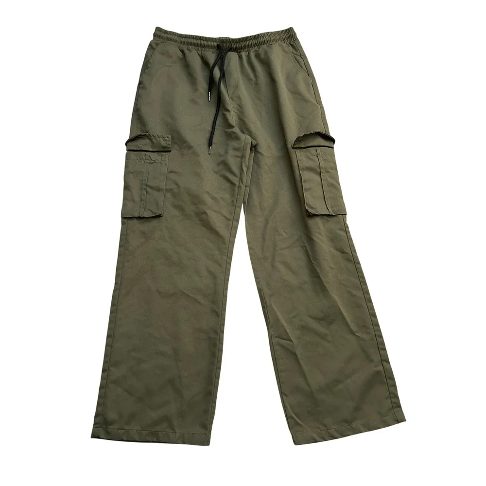 Vintage Cargo Pants Mens Medium Olive Green Excellent Wide Leg Utility Trousers